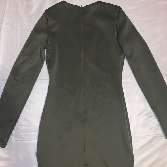 Army Green Long Sleeve Bodycon Dress - Picture 3 of 3